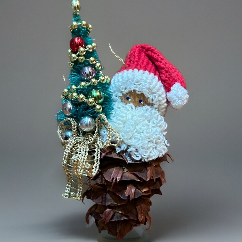 Santa Claus Pine cone ornament xmas Christmas Tree Beads